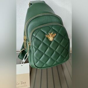Le bag Green Quilted queen Bee sling mini zippered backpack Crossbody adjustable